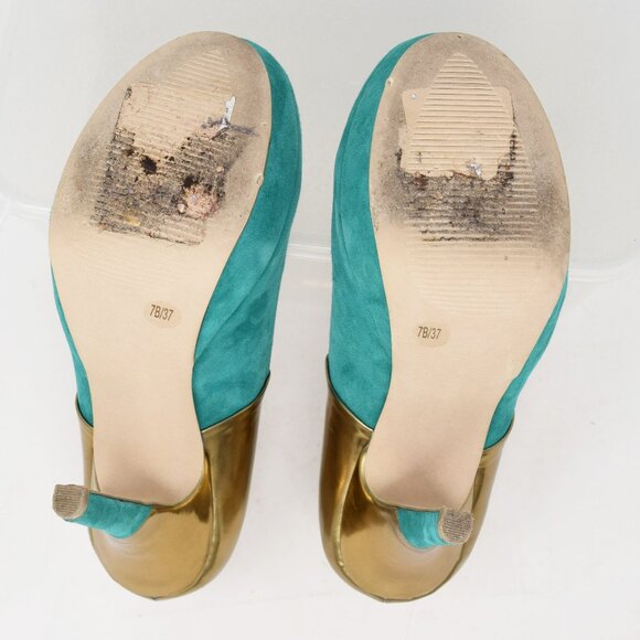 Sole Society So Annalise High Heels 7M Emerald Green Gold Closed Toe Pumps Sexy - Picture 9 of 15